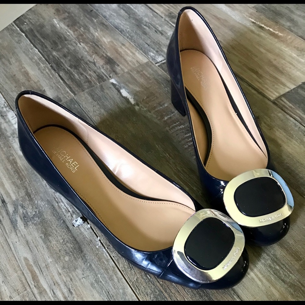 Michael Kors Pauline Patent Mid Pumps Navy/Admiral